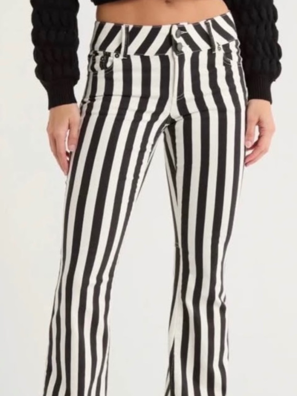 Alice + Olivia Black & White Striped Flare Jeans - Size 26